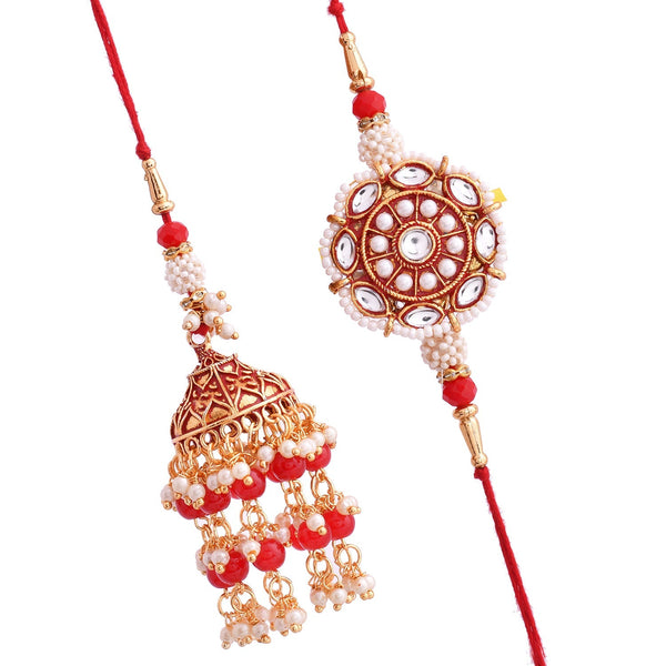trueBrowns X Voylla Pearl Beaded Lumba & Rakhi Studded With Kundan and Red Stones