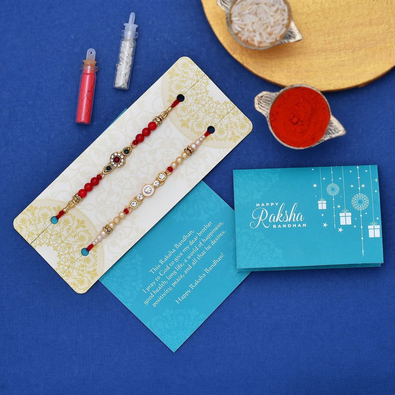 trueBrowns X Voylla Set of 2 Floral Pearl Beads Studded Rakhi