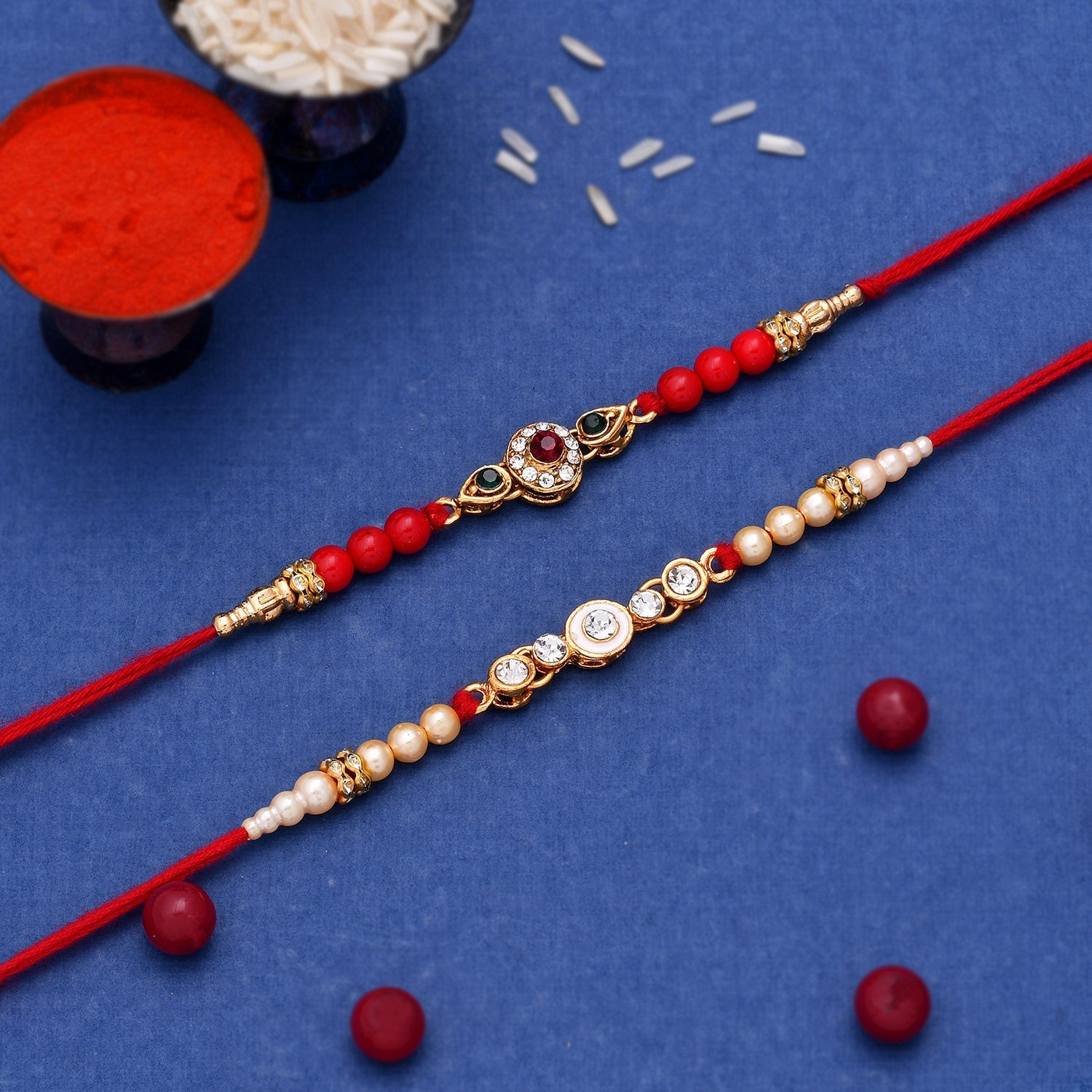 trueBrowns X Voylla Set of 2 Floral Pearl Beads Studded Rakhi - Distacart