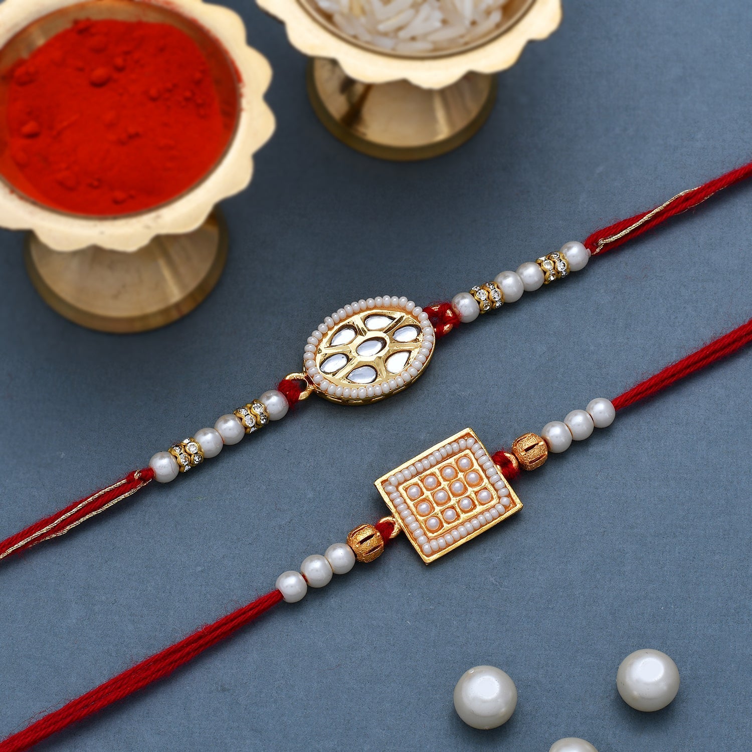 trueBrowns X Voylla Set of 2 Meenakari Kundan Embellished Rakhi - Distacart