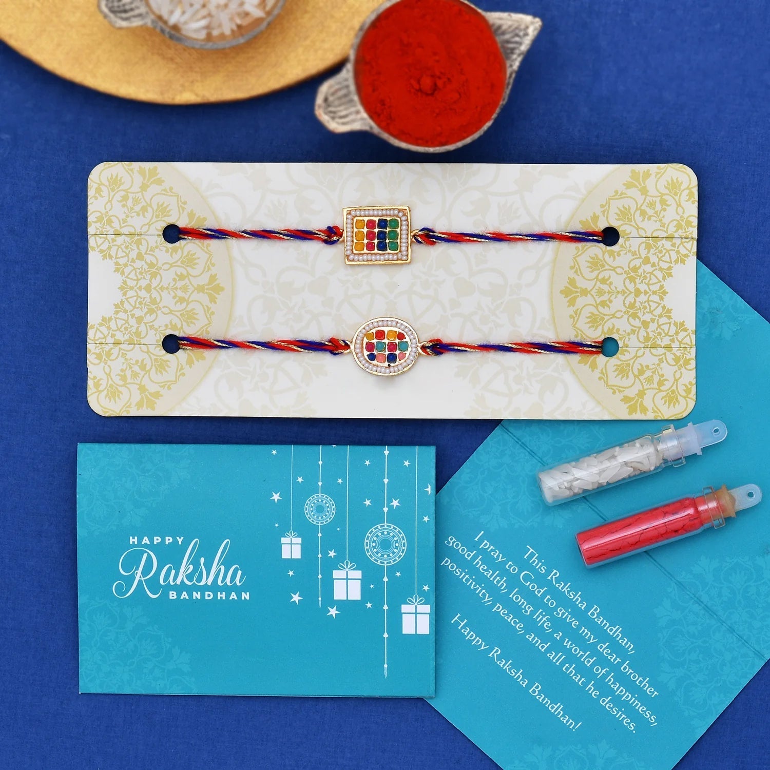 trueBrowns X Voylla Set of 2 Multicolor Thread Rakhis With Beautiful Beads