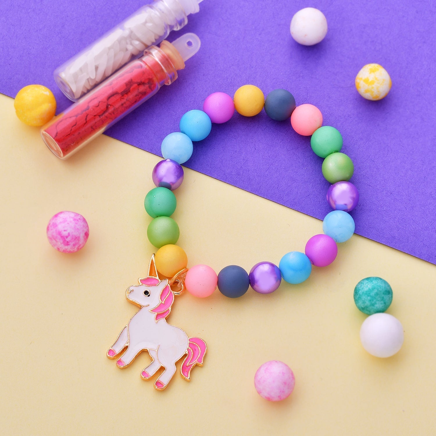 trueBrowns X Voylla Pink Unicorn Kids Convertible Rakhi with Colorful Beads - Distacart