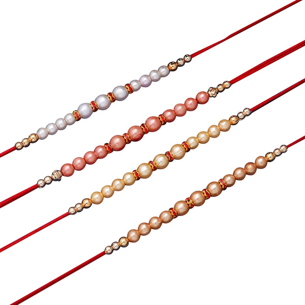 trueBrowns X Voylla Set of 4 Pearl Beads Embellished Flamboyant Rakhi