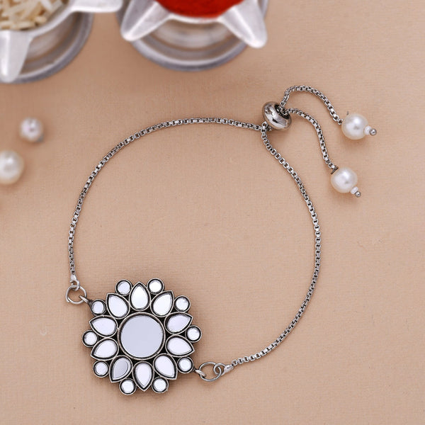 trueBrowns X Voylla Kundan Embedded Silver Toned Bracelet Style Rakhi