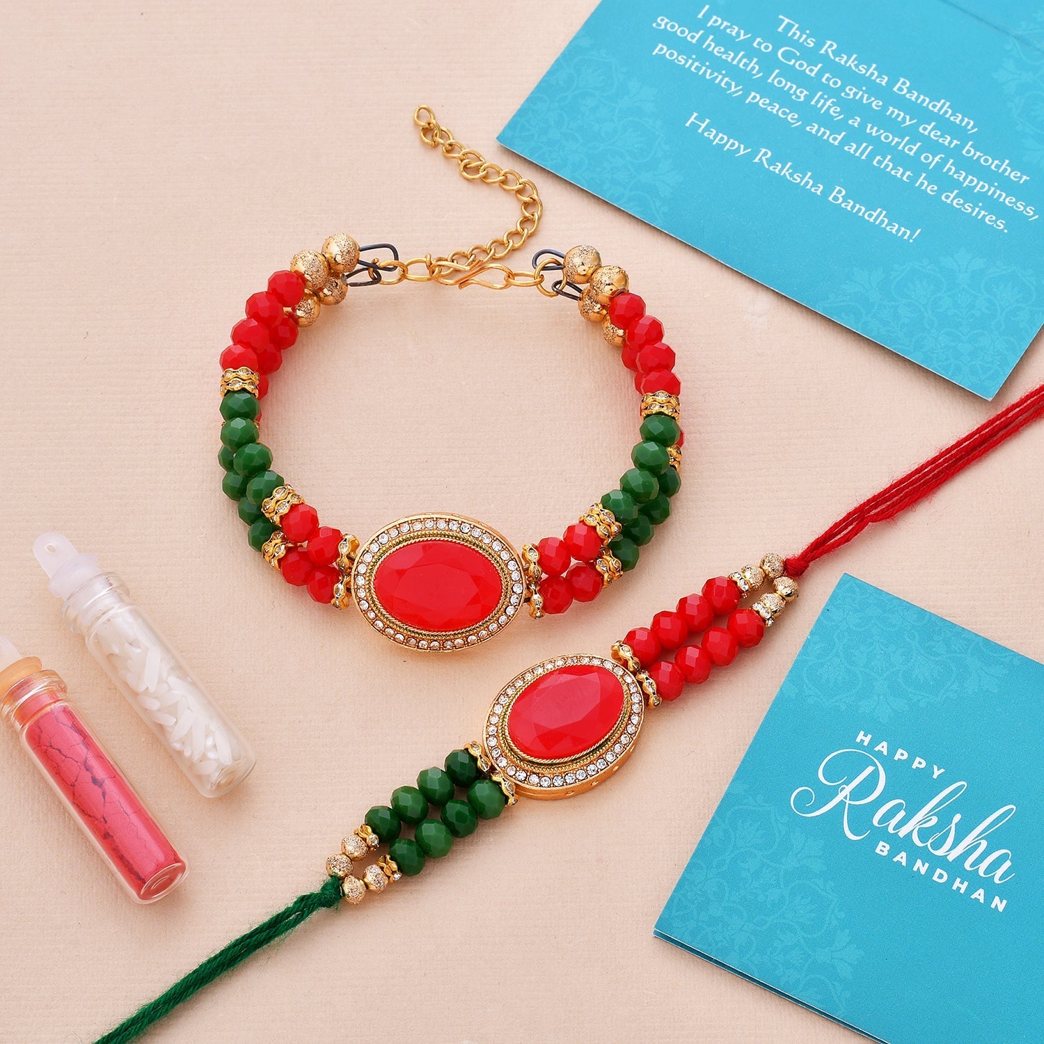 trueBrowns X Voylla Colorful Beads Embedded Bhaiya Bhabhi Rakhi - Distacart
