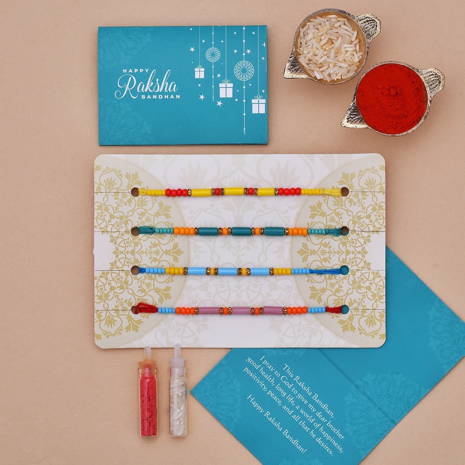 trueBrowns X Voylla Set of 4 Colorful Beads embedded Rakhi