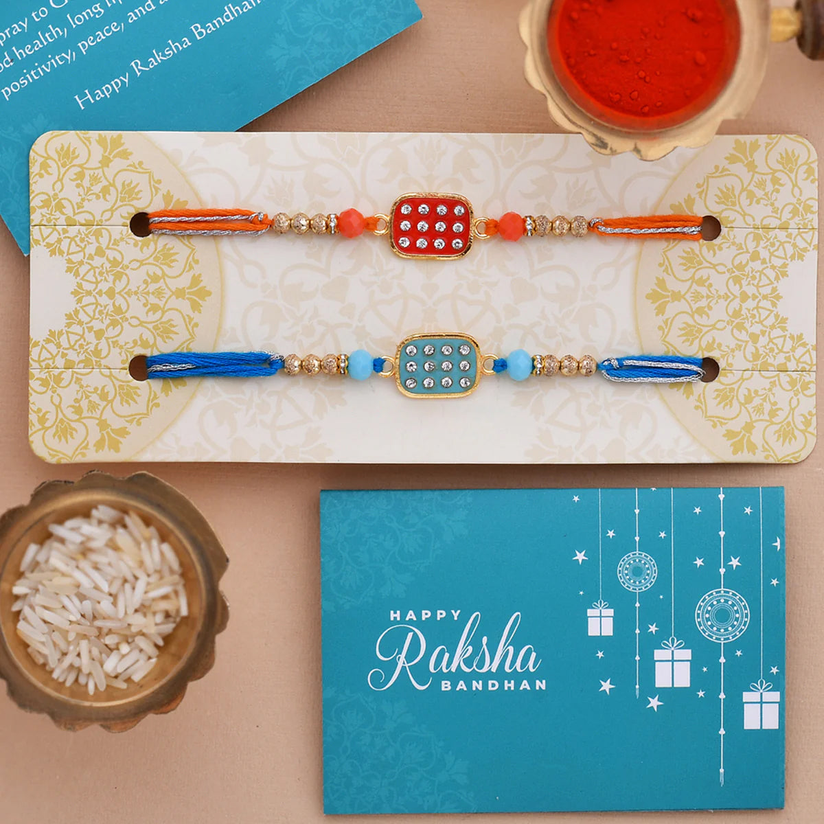 trueBrowns X Voylla Set Of 2 Red & Blue Enameled Rakhi