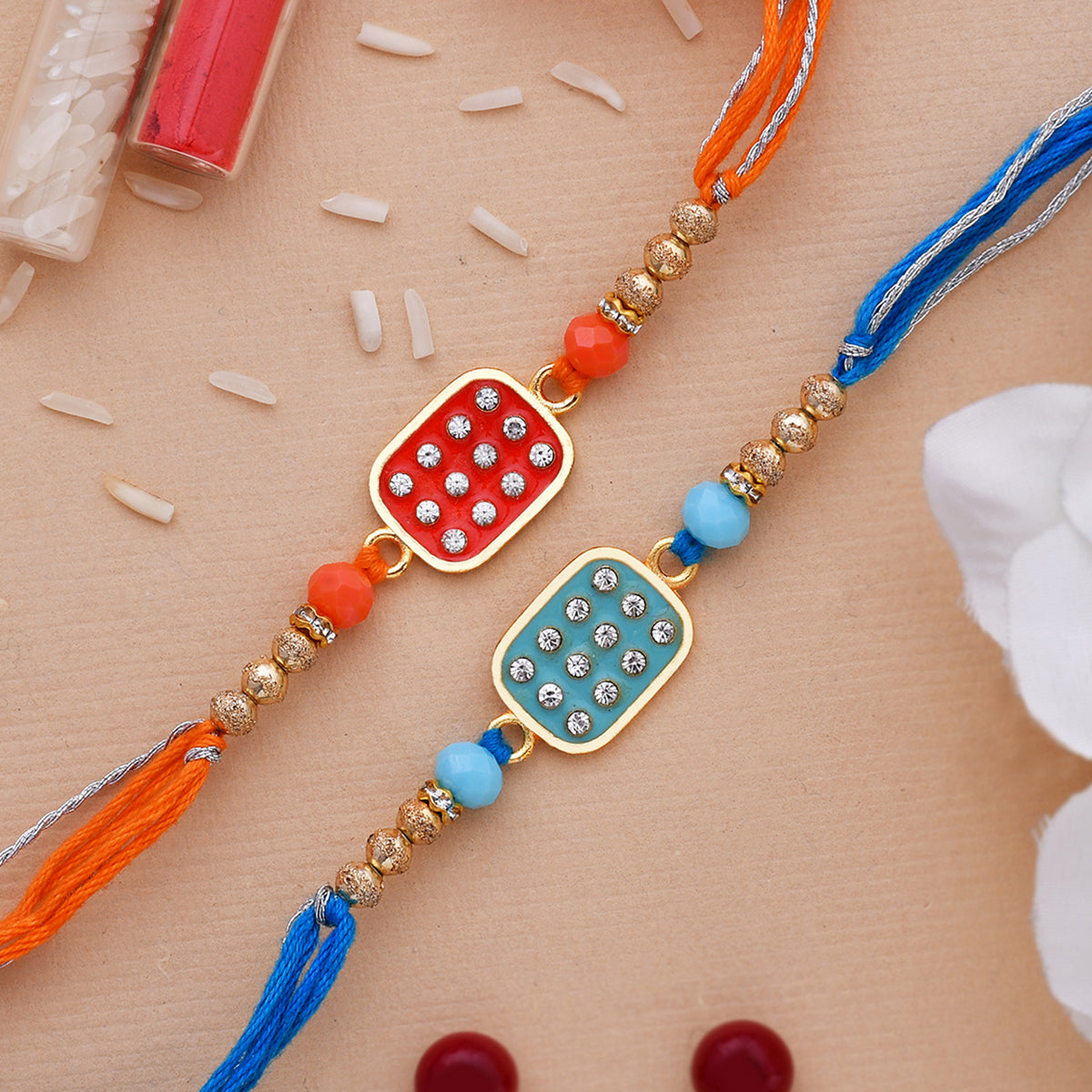 trueBrowns X Voylla Set Of 2 Red & Blue Enameled Rakhi - Distacart