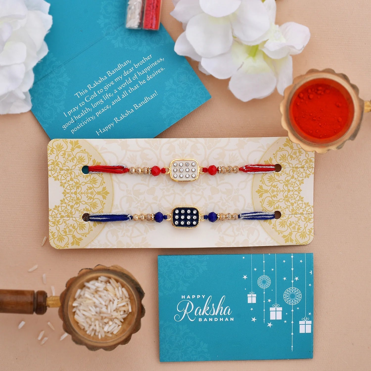 trueBrowns X Voylla Set of 2 Rectangle CZ Embellished Thread Rakhi