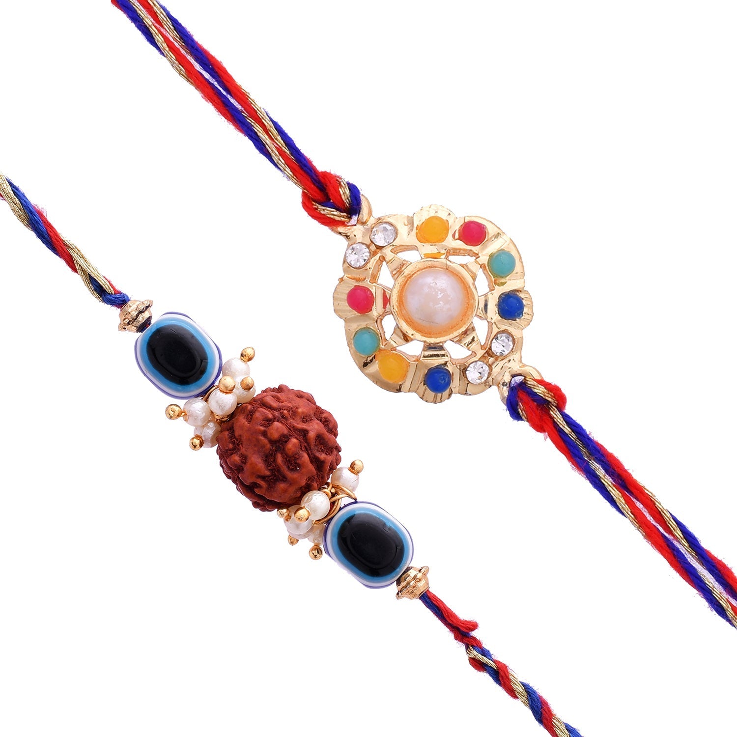 trueBrowns X Voylla Set Of 2 Colorful Stones And Rudraksha Evil Eye Rakhi - Distacart