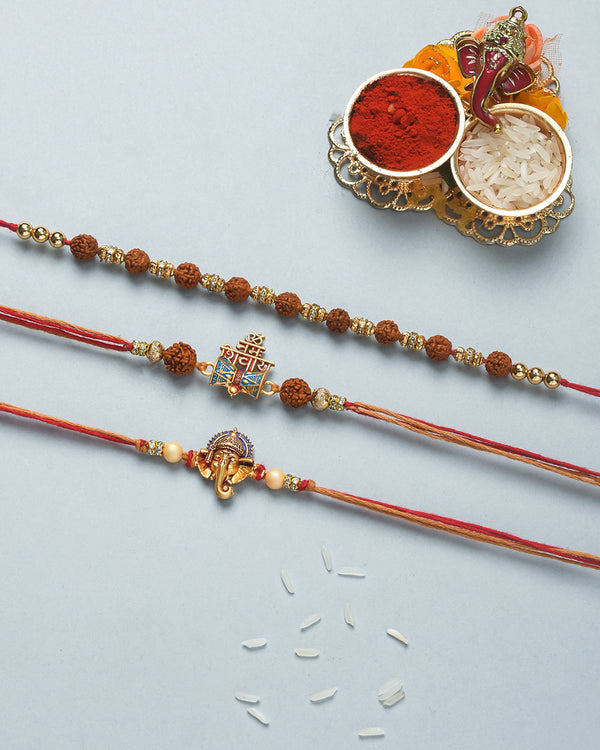 trueBrowns X Voylla Set Of 3 Auspicious Rudraksha Studded Rakhis