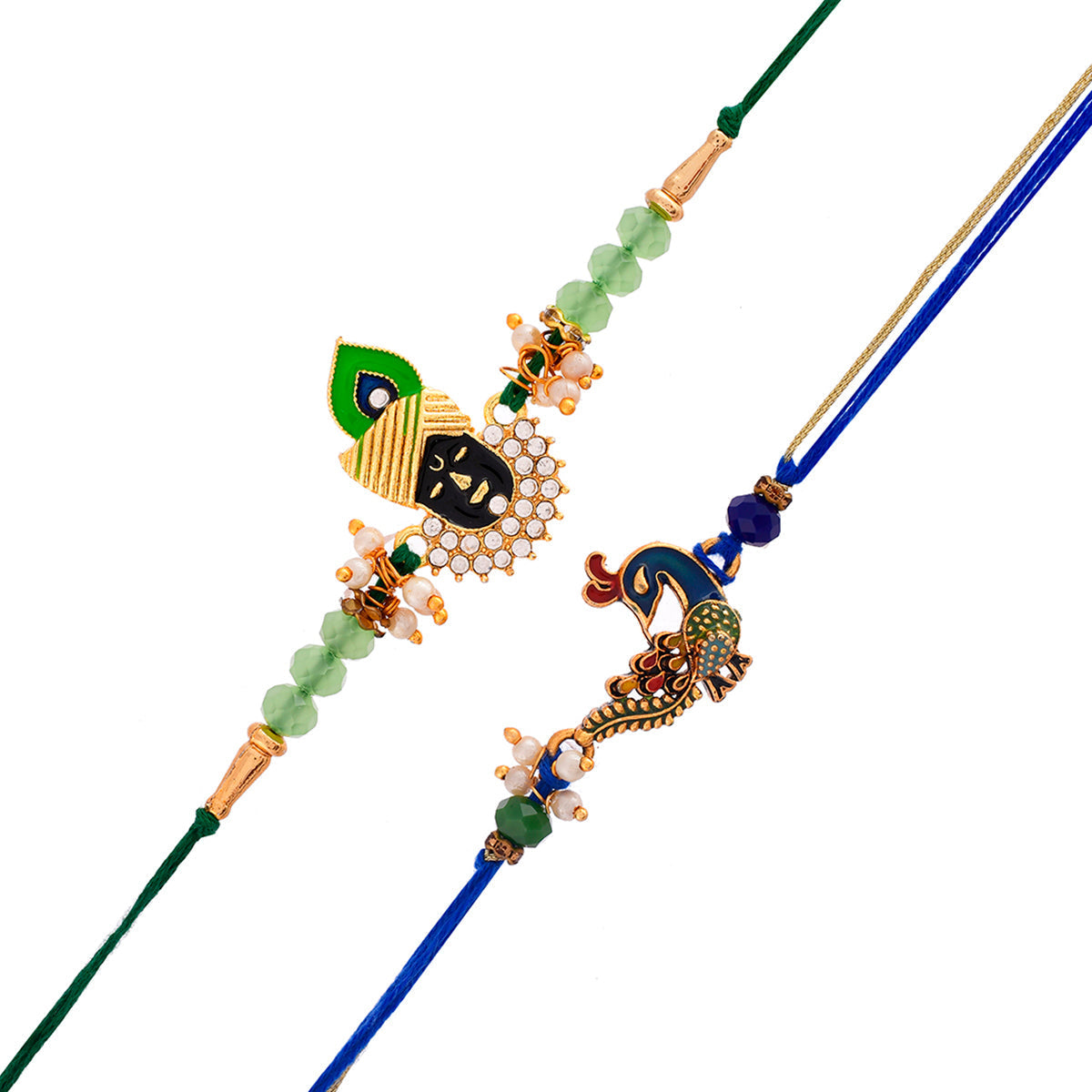 trueBrowns X Voylla Pack of 2 Green Lord Krishna And Blue Peacock Rakhi - Distacart