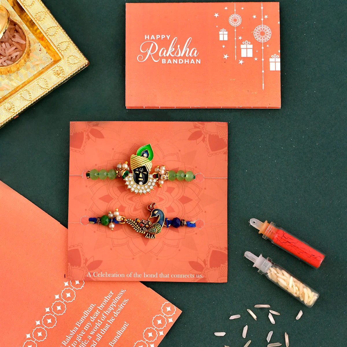 trueBrowns X Voylla Pack of 2 Green Lord Krishna And Blue Peacock Rakhi