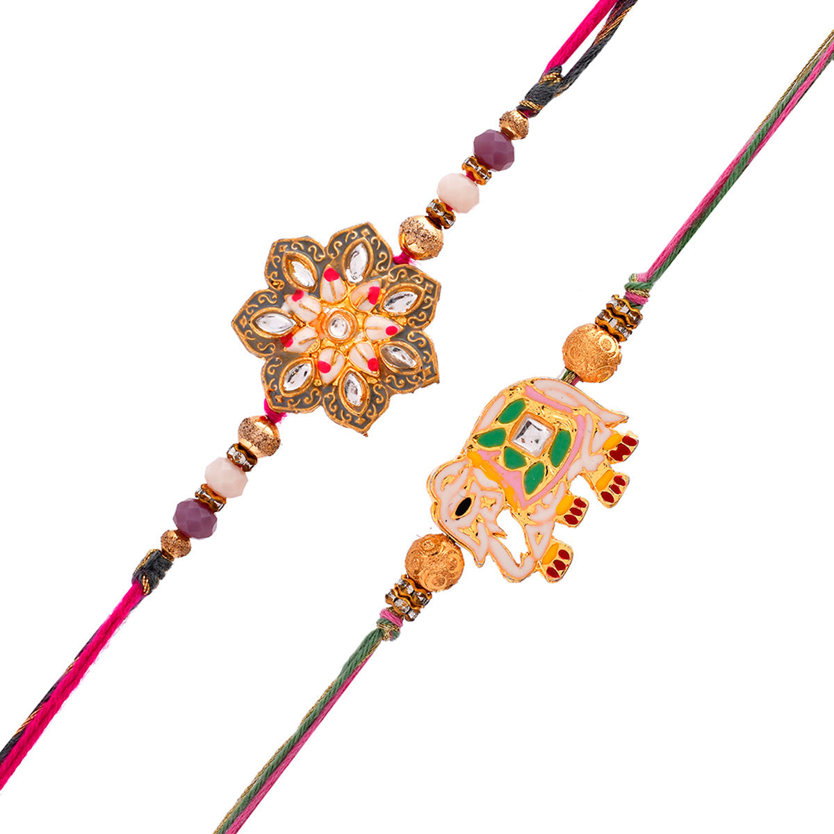 trueBrowns X Voylla Pack of 2 Meenakari Kundan Floral And Elephant Rakhi - Distacart