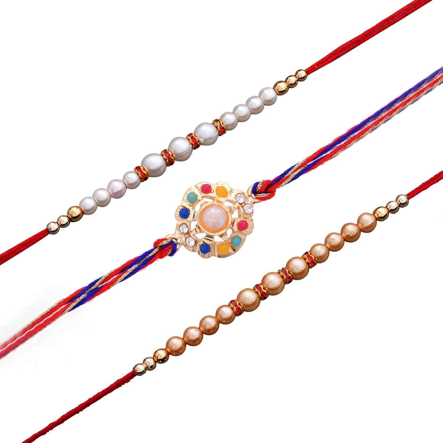 trueBrowns X Voylla Set of 3 Pearl Beads Studded Thread Rakhi - Distacart