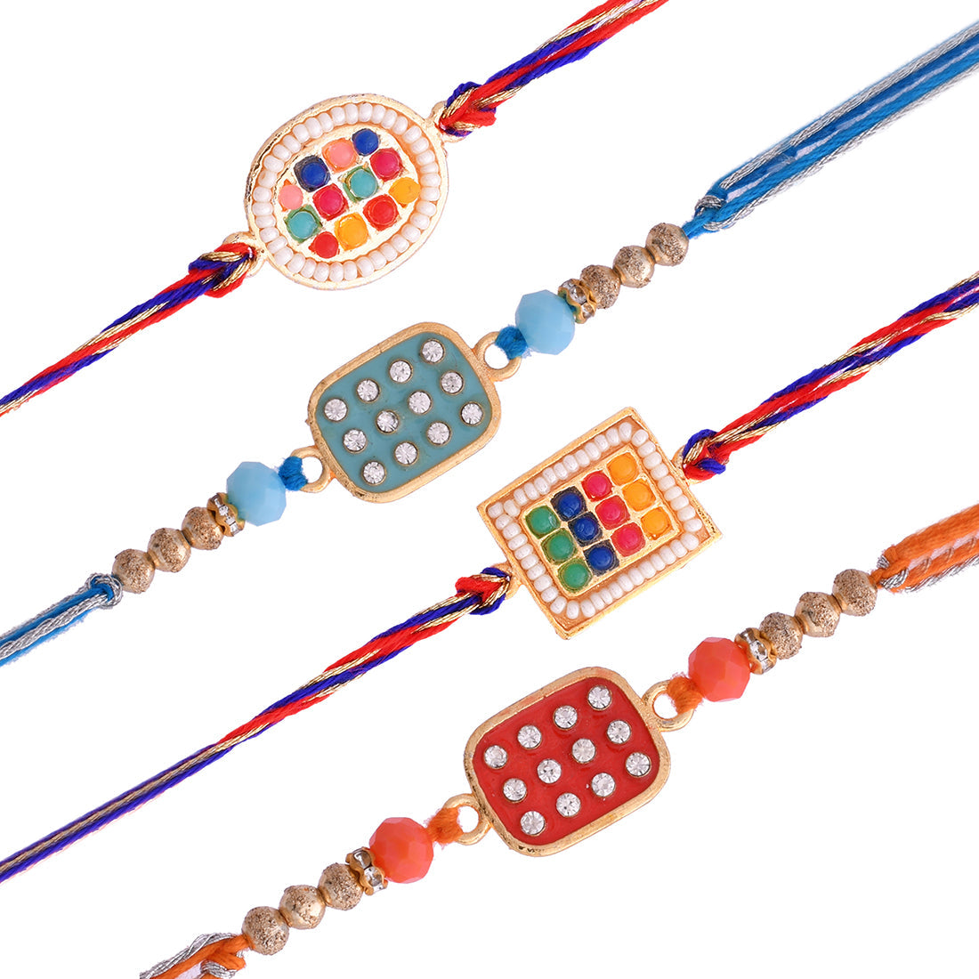 trueBrowns X Voylla Set of 4 Meenakari Kundan Embellished Rakhi - Distacart