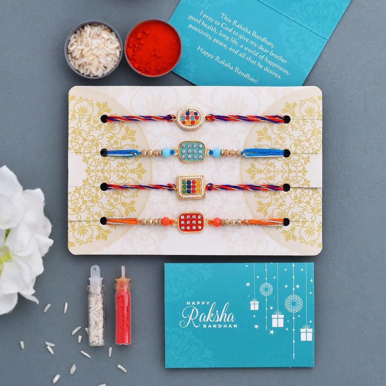 trueBrowns X Voylla Set of 4 Meenakari Kundan Embellished Rakhi