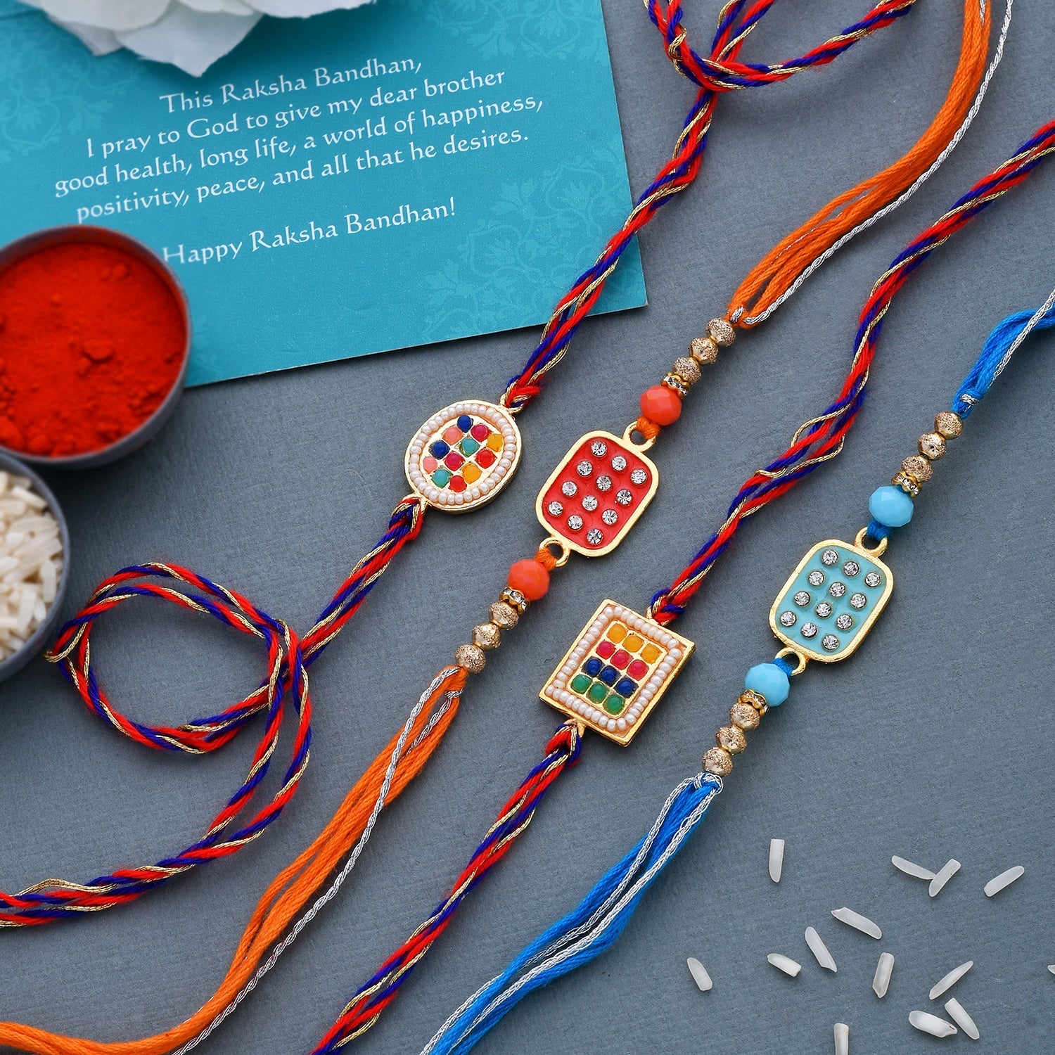 trueBrowns X Voylla Set of 4 Meenakari Kundan Embellished Rakhi - Distacart