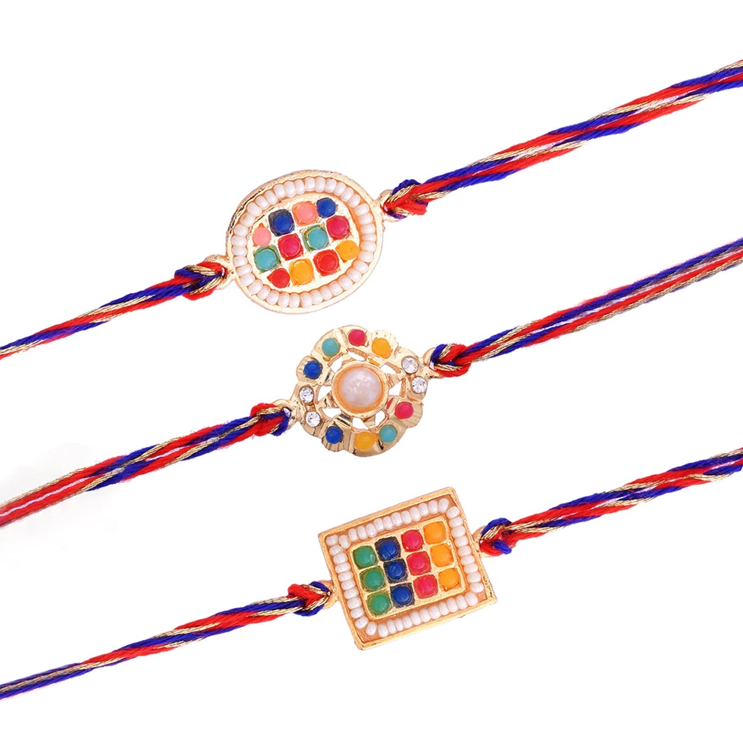 trueBrowns X Voylla Set of 3 Colorful Beads Studded Thread Rakhi - Distacart