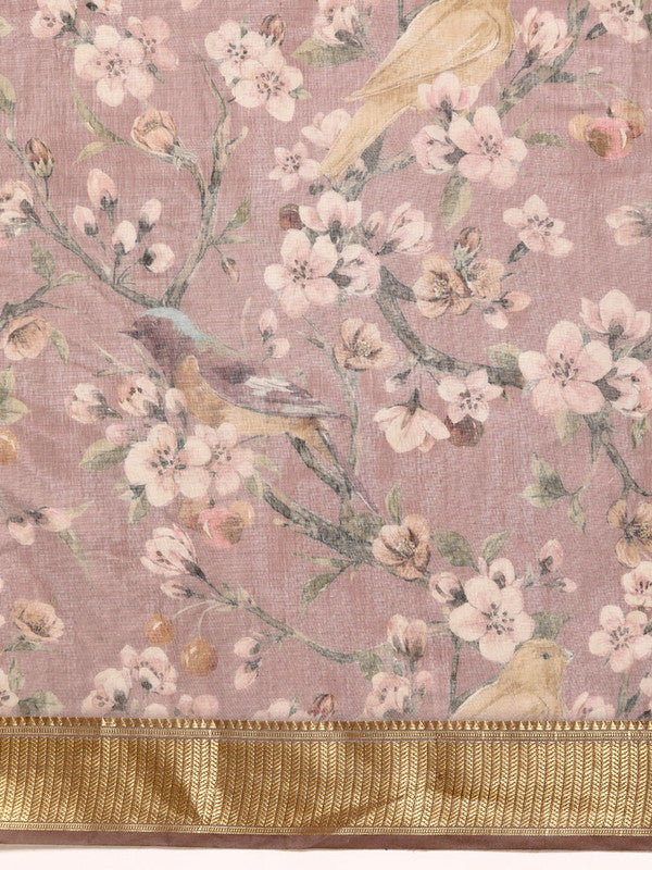 Multicolor Cotton Blend Printed Kalamkari Saree with Unstitched Blouse - Hiral Fashion - Distacart