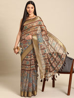 Thumbnail for Multicolor Cotton Blend Printed Kalamkari Saree with Unstitched Blouse - Hiral Fashion - Distacart