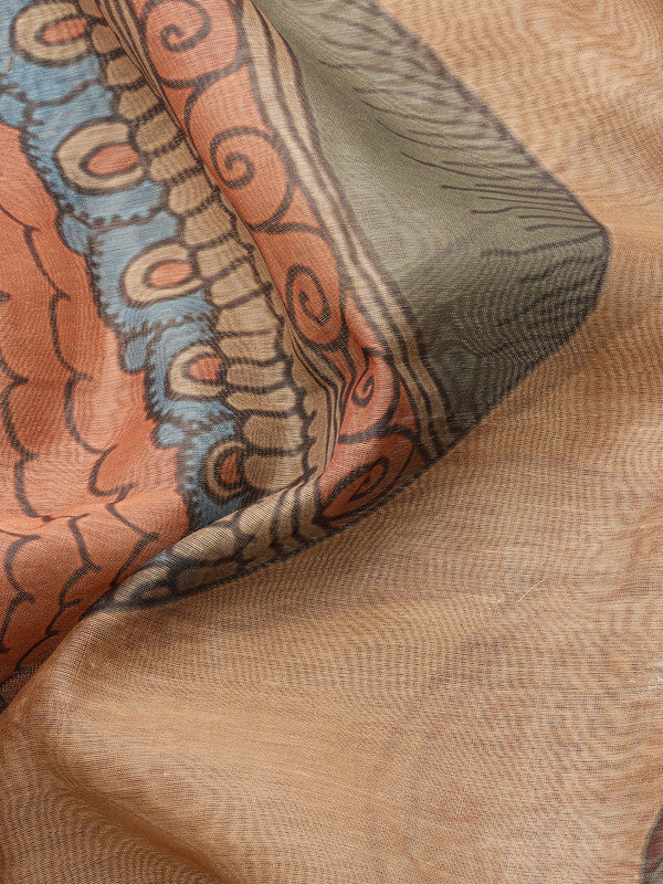 Multicolor Cotton Blend Printed Kalamkari Saree with Unstitched Blouse - Hiral Fashion - Distacart