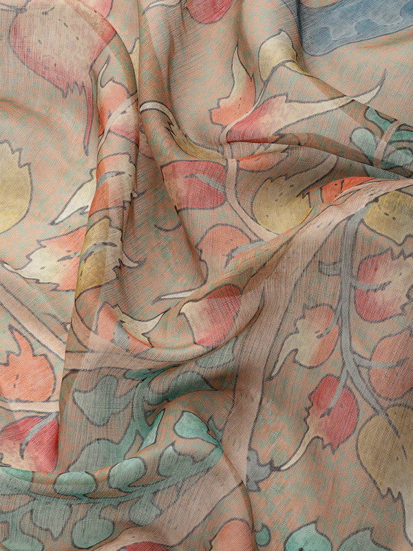 Multicolor Cotton Blend Printed Kalamkari Saree with Unstitched Blouse - Hiral Fashion - Distacart