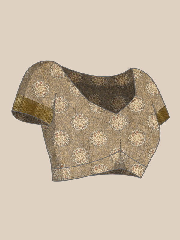 Multicolor Cotton Blend Printed Kalamkari Saree with Unstitched Blouse - Hiral Fashion - Distacart