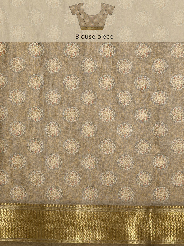 Multicolor Cotton Blend Printed Kalamkari Saree with Unstitched Blouse - Hiral Fashion - Distacart