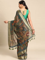Thumbnail for Multicolor Cotton Blend Printed Kalamkari Saree with Unstitched Blouse - Hiral Fashion - Distacart