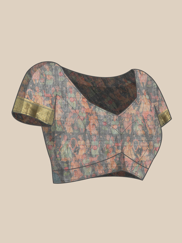 Multicolor Cotton Blend Printed Kalamkari Saree with Unstitched Blouse - Hiral Fashion - Distacart