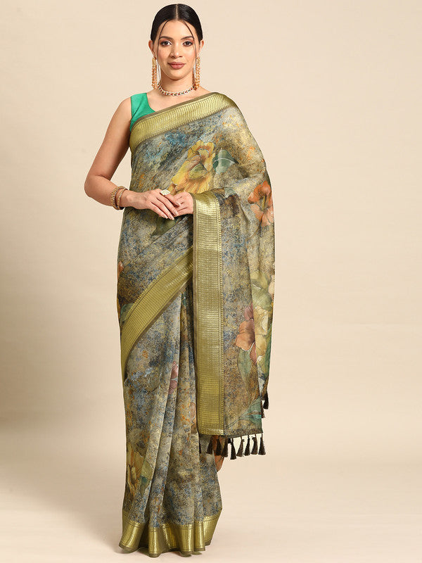 Multicolor Cotton Blend Printed Kalamkari Saree with Unstitched Blouse - Hiral Fashion - Distacart
