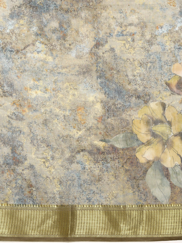 Multicolor Cotton Blend Printed Kalamkari Saree with Unstitched Blouse - Hiral Fashion - Distacart