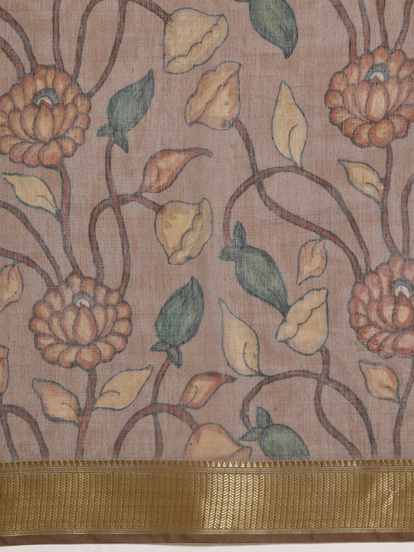 Multicolor Cotton Blend Printed Kalamkari Saree with Unstitched Blouse - Hiral Fashion - Distacart