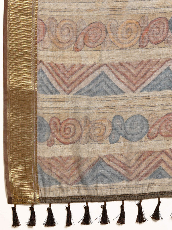 Multicolor Cotton Blend Printed Kalamkari Saree with Unstitched Blouse - Hiral Fashion - Distacart