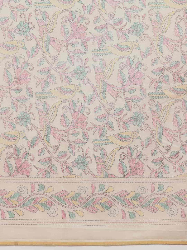 Multicolor Cotton Blend Printed Kalamkari Saree with Unstitched Blouse - Hiral Fashion - Distacart