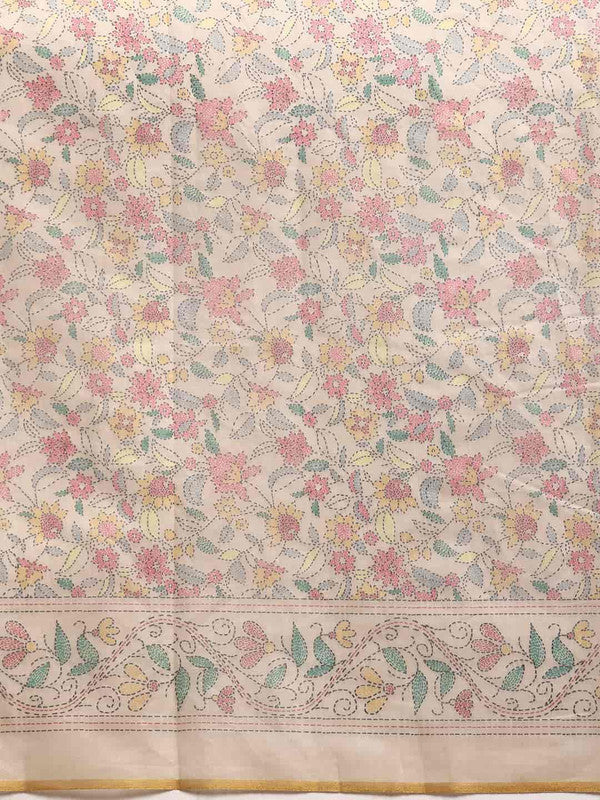 Multicolor Cotton Blend Printed Kalamkari Saree with Unstitched Blouse - Hiral Fashion - Distacart