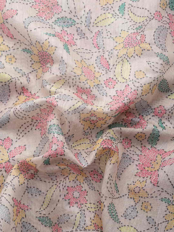 Multicolor Cotton Blend Printed Kalamkari Saree with Unstitched Blouse - Hiral Fashion - Distacart