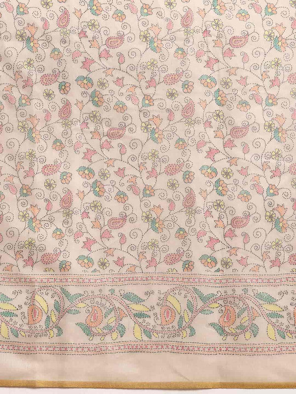 Multicolor Cotton Blend Printed Kalamkari Saree with Unstitched Blouse - Hiral Fashion - Distacart