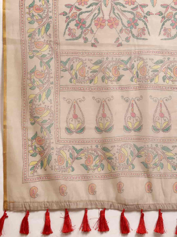 Multicolor Cotton Blend Printed Kalamkari Saree with Unstitched Blouse - Hiral Fashion - Distacart