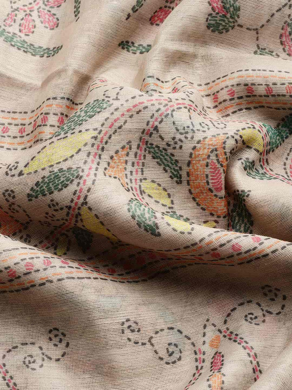 Multicolor Cotton Blend Printed Kalamkari Saree with Unstitched Blouse - Hiral Fashion - Distacart