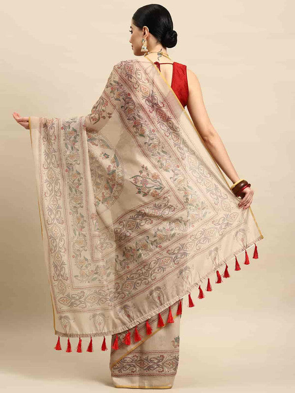 Multicolor Cotton Blend Printed Kalamkari Saree with Unstitched Blouse - Hiral Fashion - Distacart