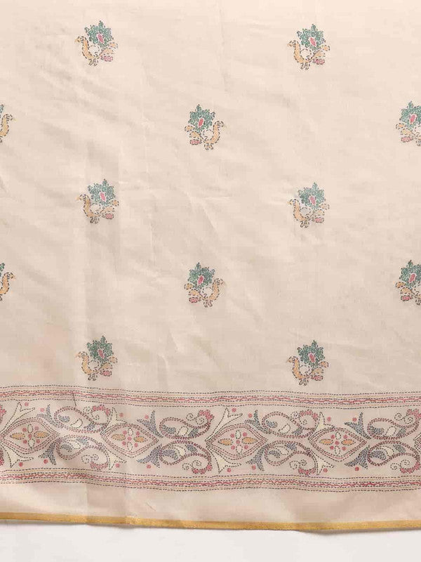 Multicolor Cotton Blend Printed Kalamkari Saree with Unstitched Blouse - Hiral Fashion - Distacart