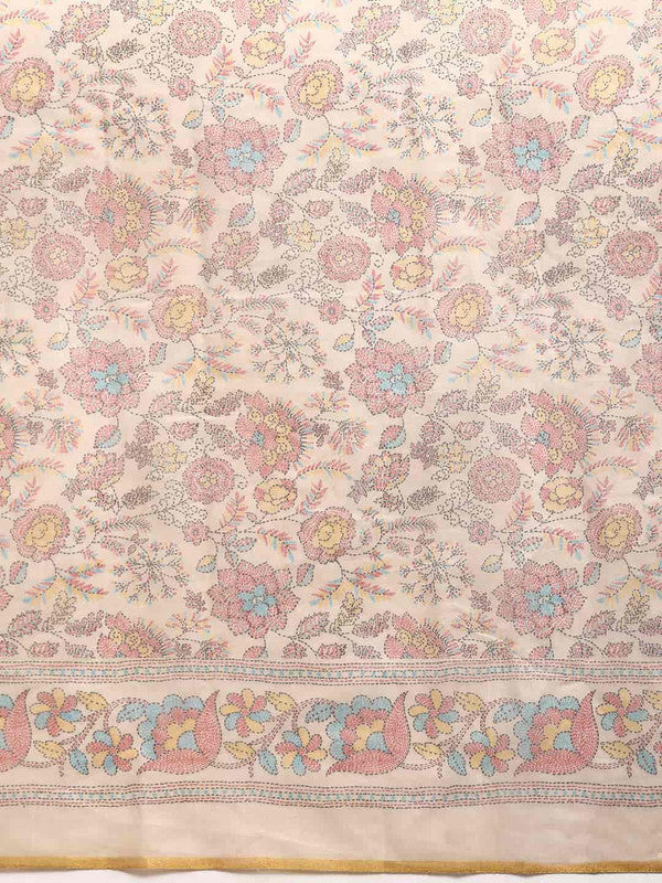 Multicolor Cotton Blend Printed Kalamkari Saree with Unstitched Blouse - Hiral Fashion - Distacart