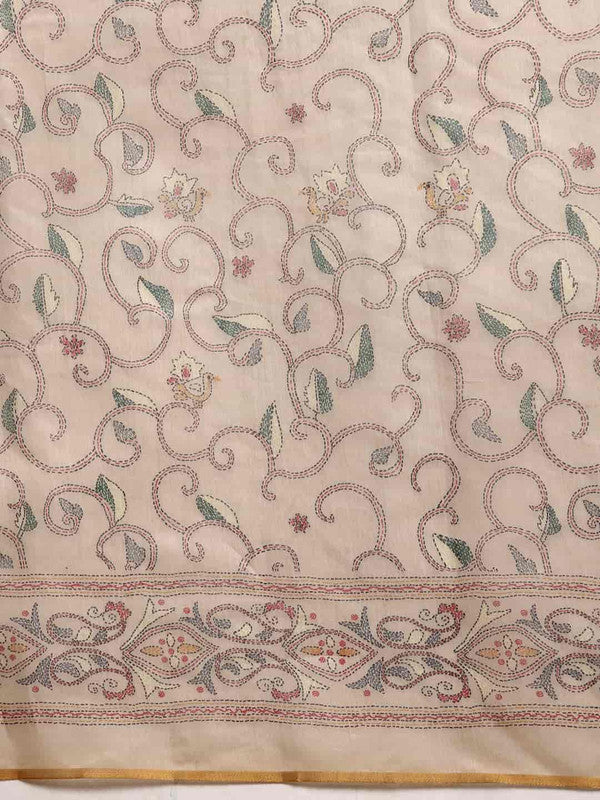 Multicolor Cotton Blend Printed Kalamkari Saree with Unstitched Blouse - Hiral Fashion - Distacart