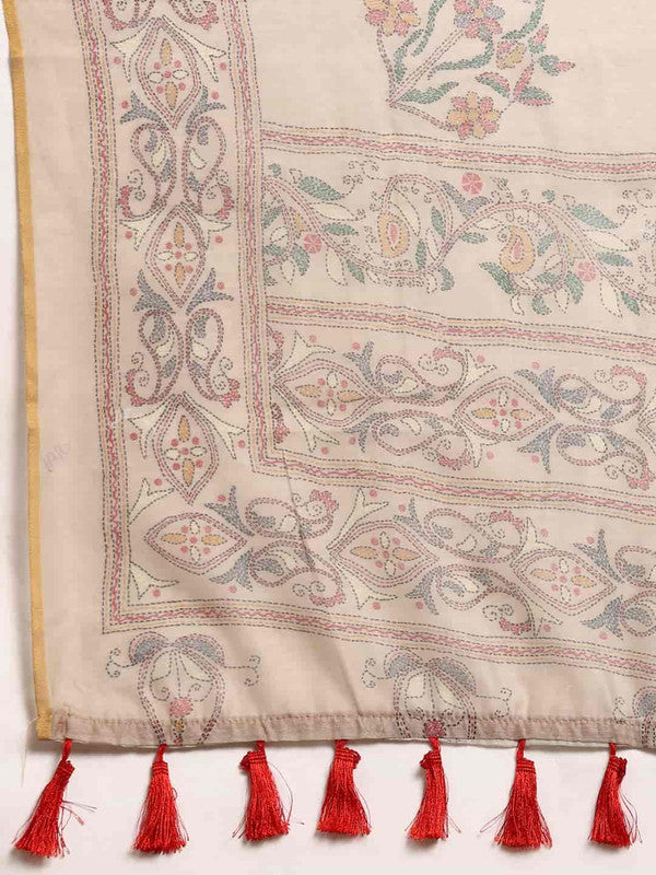 Multicolor Cotton Blend Printed Kalamkari Saree with Unstitched Blouse - Hiral Fashion - Distacart