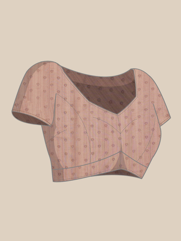 Peach Cotton Blend Printed Madhubani Saree with Unstitched Blouse - Hiral Fashion - Distacart