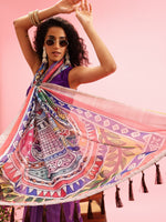 Thumbnail for Purple Cotton Blend Printed Madhubani Saree with Unstitched Blouse - Hiral Fashion - Distacart