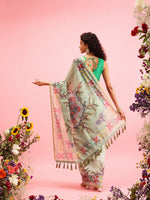 Thumbnail for Green Cotton Blend Printed Madhubani Saree with Unstitched Blouse - Hiral Fashion - Distacart
