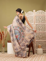 Thumbnail for Beige Cotton Blend Printed Madhubani Saree with Unstitched Blouse - Hiral Fashion - Distacart